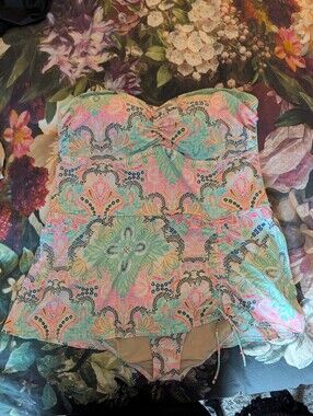 Cacique Swim Strapless Paisley One Piece Swimsuit Swim Dress  Plus 20W *No Strap